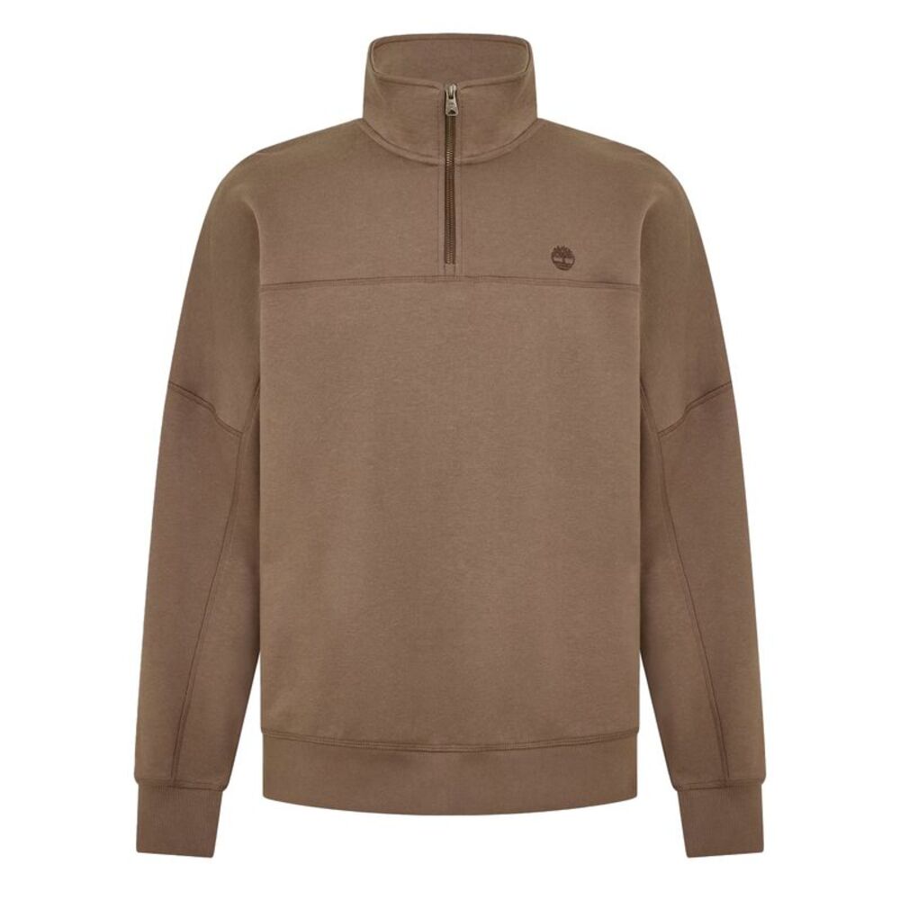 Timberland Mens Embroidered Logo Quarter Zip Sweatshirt / Chocolate Chip